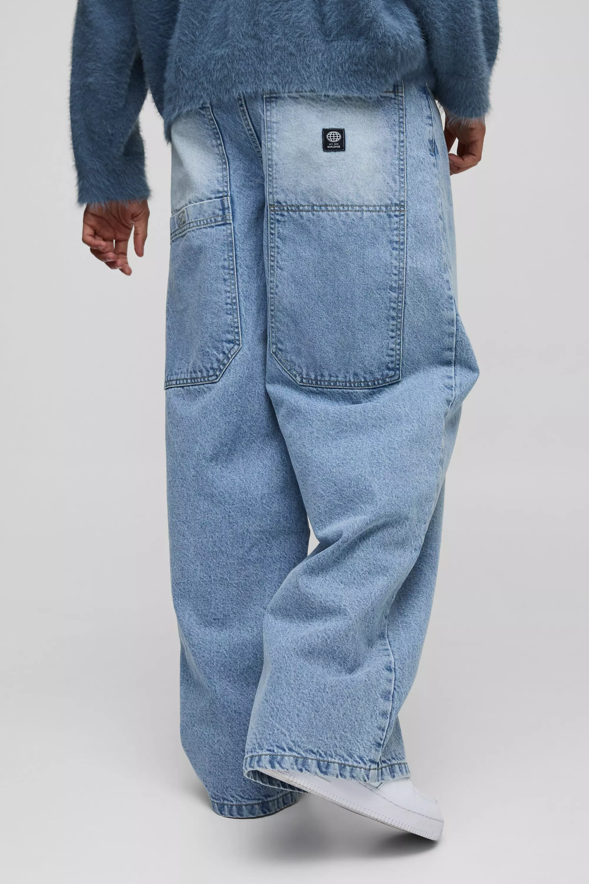 【BAON】[unisex] Denim cut parachute washed denim pants Denim Parachute Washed Jeans | boohooMAN USA